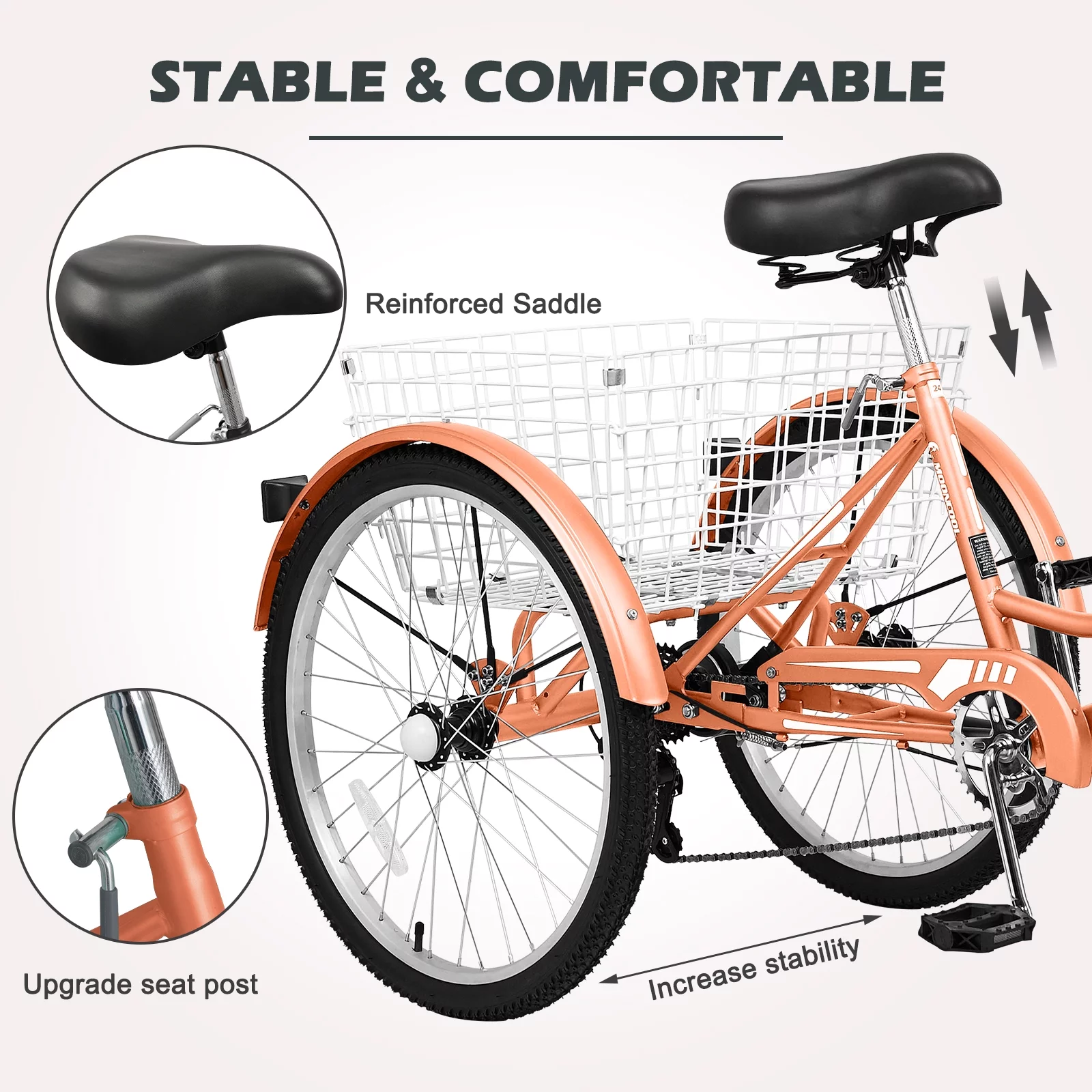 LILYPELLE 24 Adult Tricycle 7 Speed, Three Wheel Bikes for Adults 400lbs,Low-Step Through Trike Cruiser for Exercise Shopping Outdoor Activities,Cyan
