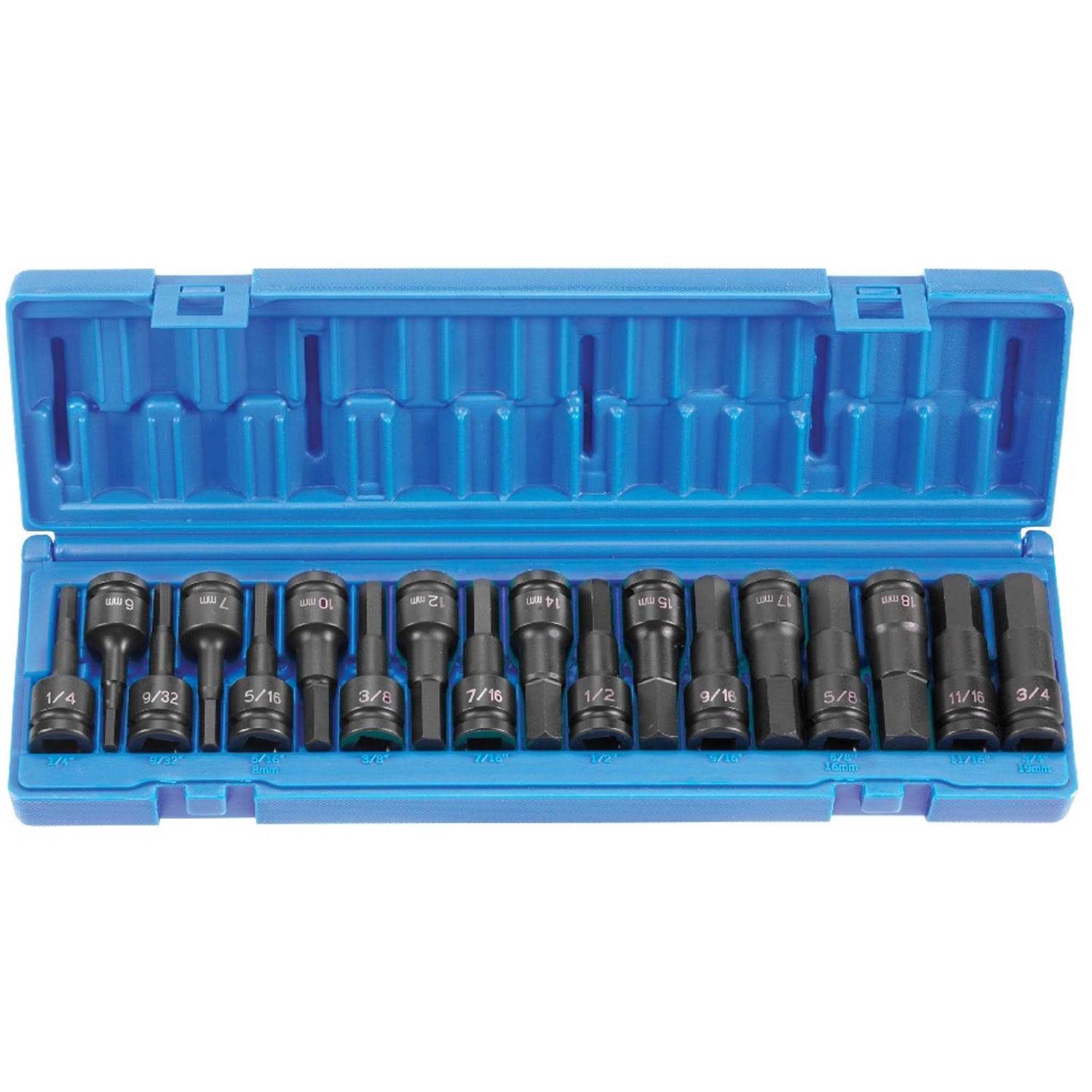1/2 Drive 18 Pc. Combo Hex Driver SAE/Metric Set 1598HC Grey Pneumatic - Shop Hardware Tools Online Store