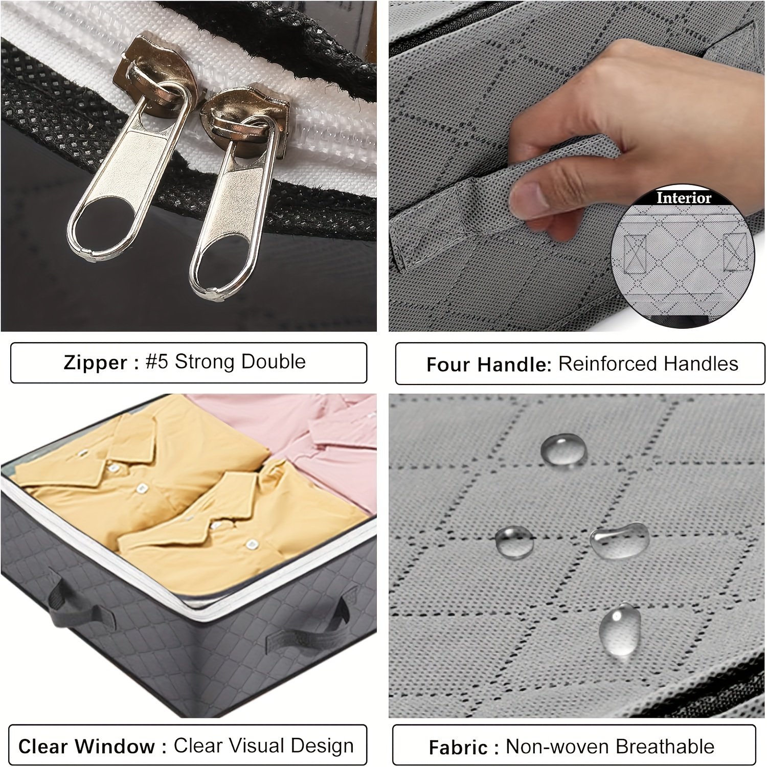 4 Pack Under Bed Storage Containers - Large Capacity Foldable Fabric Bins with Clear Window - Classic Rectangular, Multi-Purpose for Bedroom Organization &amp; Storage