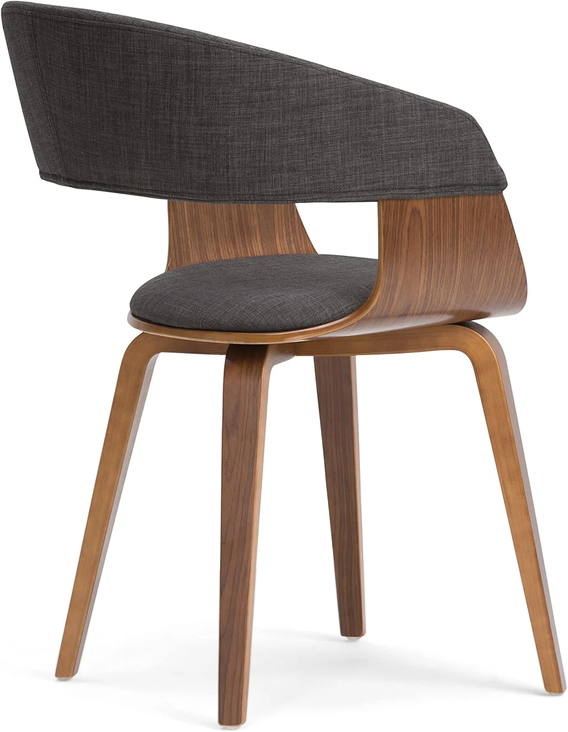 Lowell 17 Inch Century Modern Bentwood Dining Chair In Charcoal Grey Linen Look Fabric, For The Dining Room