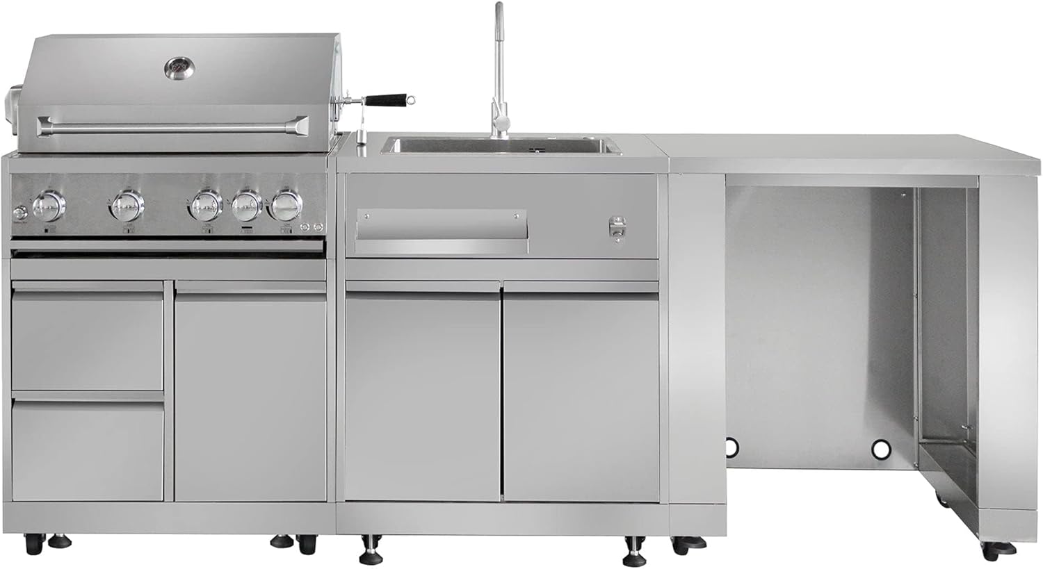SINDA 4 Piece Outdoor Kitchen Package, BBQ Grill Cabinet, 4 Burner Built-in Propane Gas Grill, Kitchen Sink Cabinet, Appliance Cabinet in Stainless Steel, Best of Backyard Package Deal