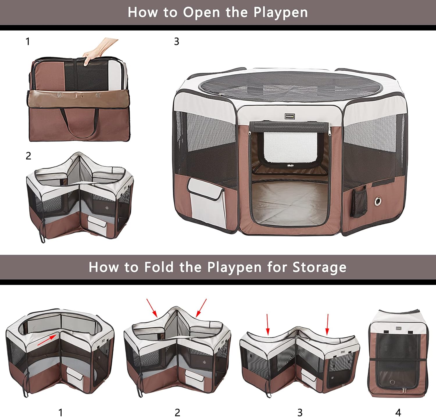 DONORO Dog Playpen 46 Portable Pet Play Pens for Small Medium Dogs, Cat Playpen Indoor/Outdoor with Carring Case, Removable Zipper Top and Bottom