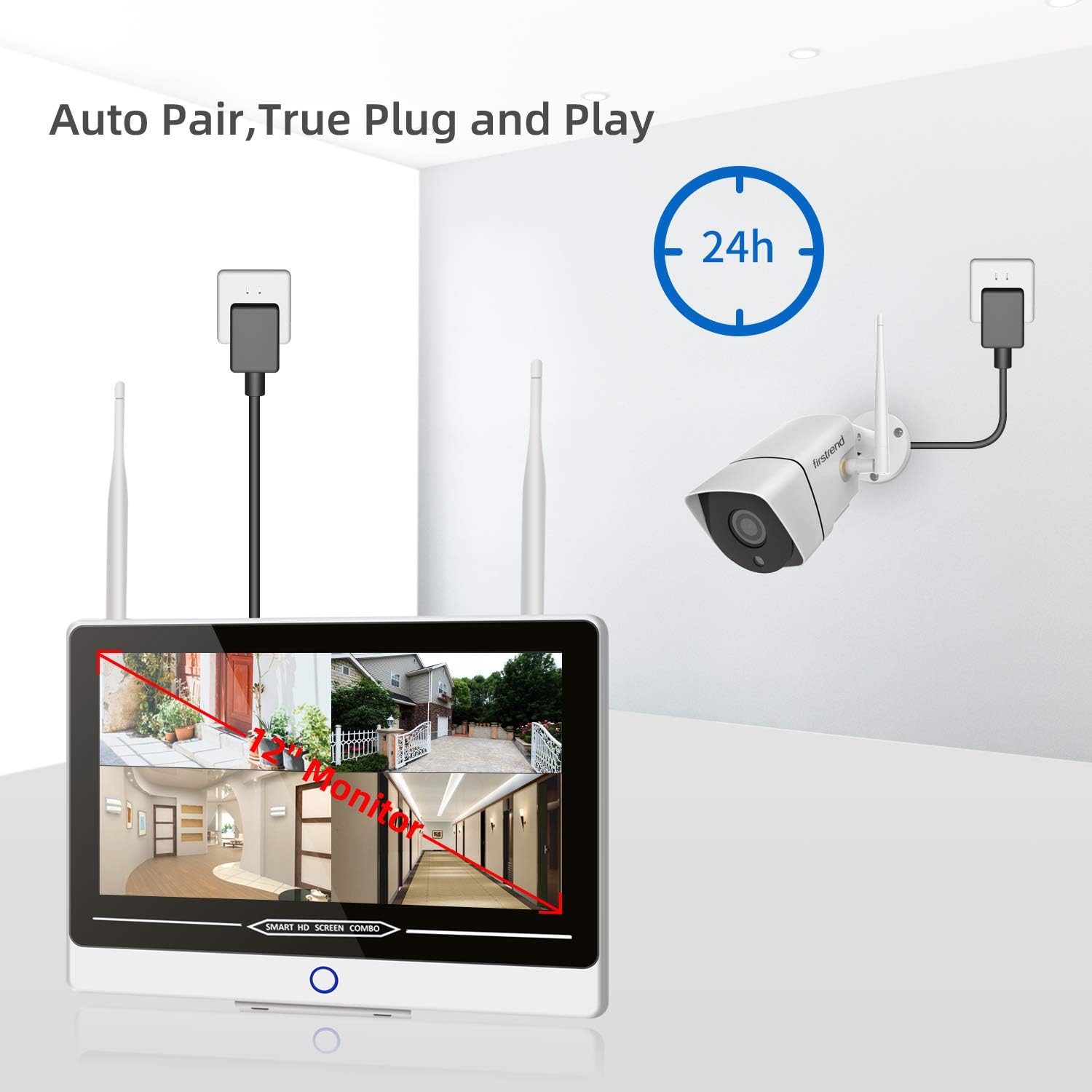 1080P Wireless Security Camera System, Firstrend 8CH Wireless NVR System with 4pcs 1080P Security IP Camera and 2TB Hard Drive Pre-Installed, 65ft Night Vision and Easy Remote Monitoring