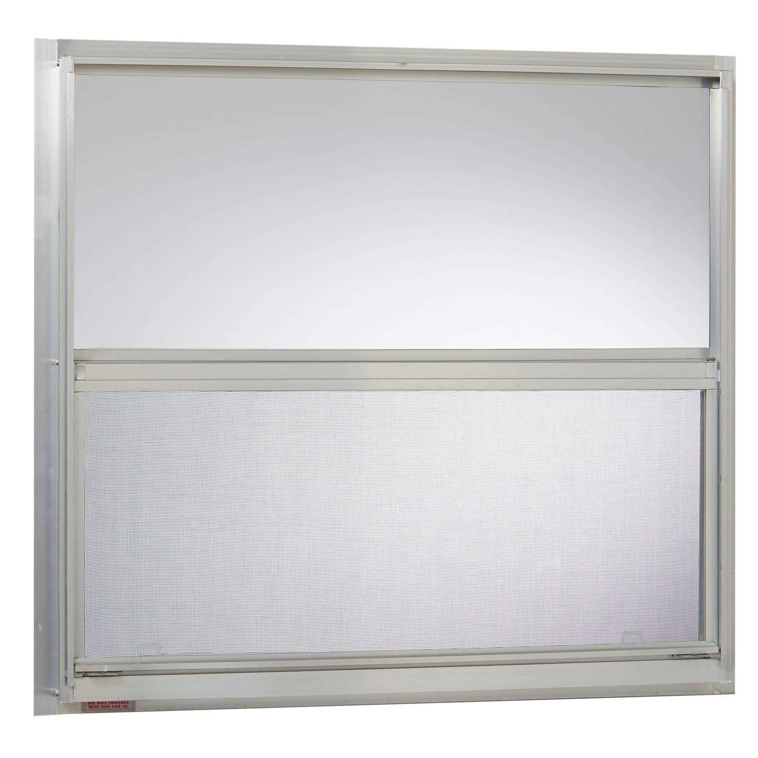 Project Source 40000 Series Replacement 30-in x 27-in x 1-3/4-in Jamb Silver Aluminum Single-glazed Single Hung Window Half Screen Included - Shop Hardware Tools Online Store