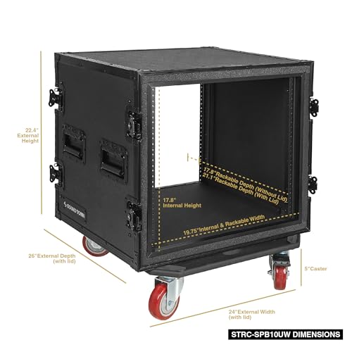 Sound Town Shock Mount 12U ATA Rack Case with 20” Rackable Depth, 11U Slant Mixer Top and Casters, 12-Space Size - Pro Tour Grade (STMR-SP12UW)