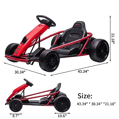 Go Kart for Kids,24V Battery 300WX2 Motors Pedal On Foot Go Cart,8MPH High Speed Drifting Car with Slow Start Function,Music, Horn,14.3" Wide Seat,Elastic Durable Tires,Max Load 1 Blue