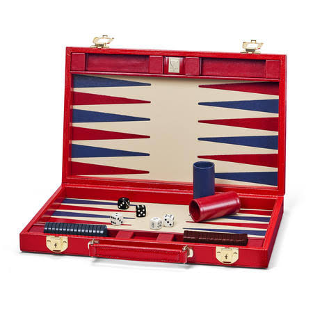 Aspinal of London 15-inch Backgammon Set in Scarlet Silk Lizard