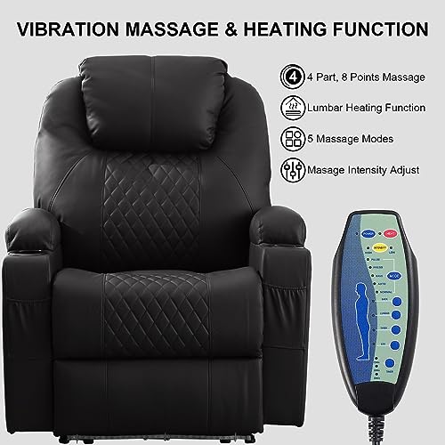 Power Recliner Chair with Heat and Massage, PU Leather Home Theater Seating w/LED Lights/Cup Holders/Side Pocket/USB Port, Lazy Boy Reclining Sofa Chair for Living Room (2, Brown)