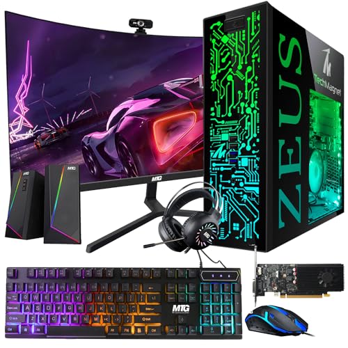 TechMagnet Gaming Desktop PC, Intel i5 4th Gen, Zeus Pro 4, GT 1030 2GB DDR5, 8GB RAM ARGB, 1TB SSD + 4TB HDD, MTG 24 Inch Curved Gaming Monitor, RGB Kit, Windows 11 Pro (Renewed)