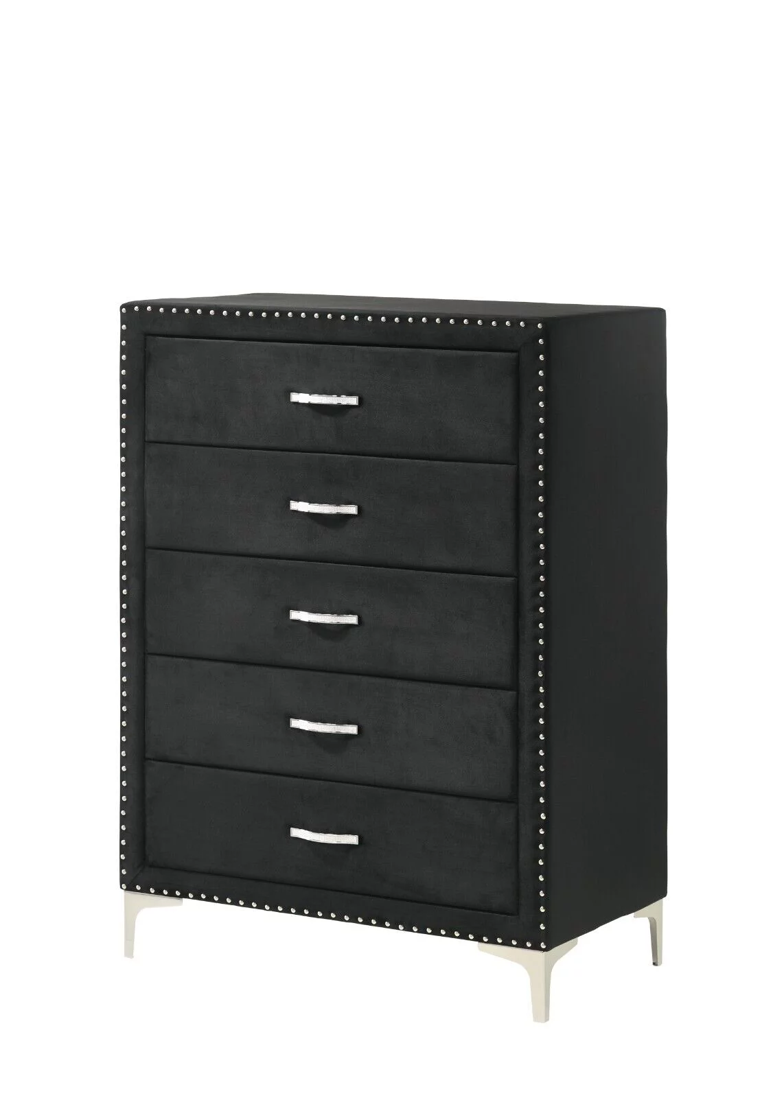 Modern Glamourous 6pc Queen Size Bed Dresser Mirror Nightstands Chest Bedroom Set Black Velvet Upholstery Furniture