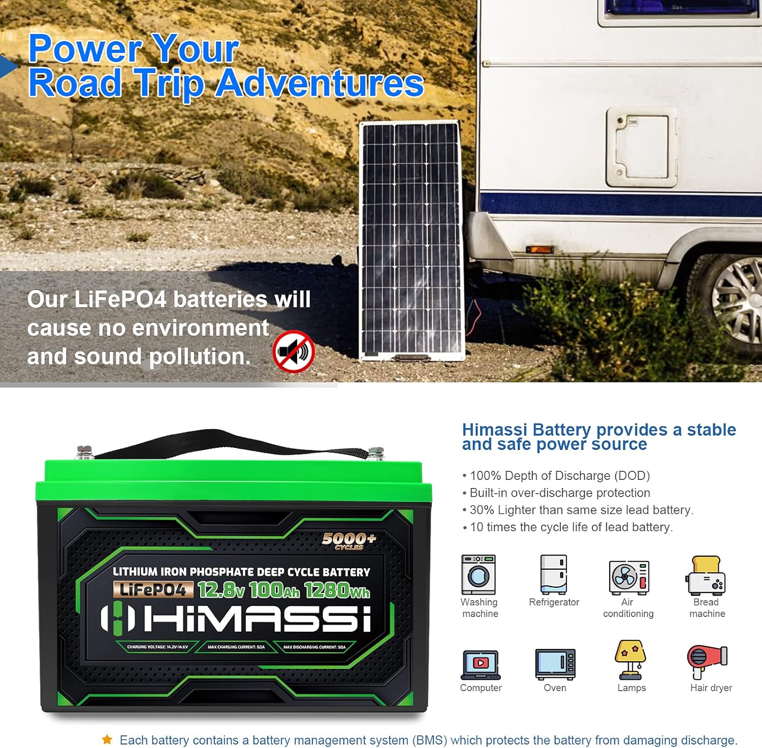 LiFePO4 Battery, 12V 400Ah Lithium Battery, Built-in 250A BMS, Lithium Ion Battery for Trolling Motor, Solar, Marine, RV Car, Camper, Home Storage, Off-Grid System