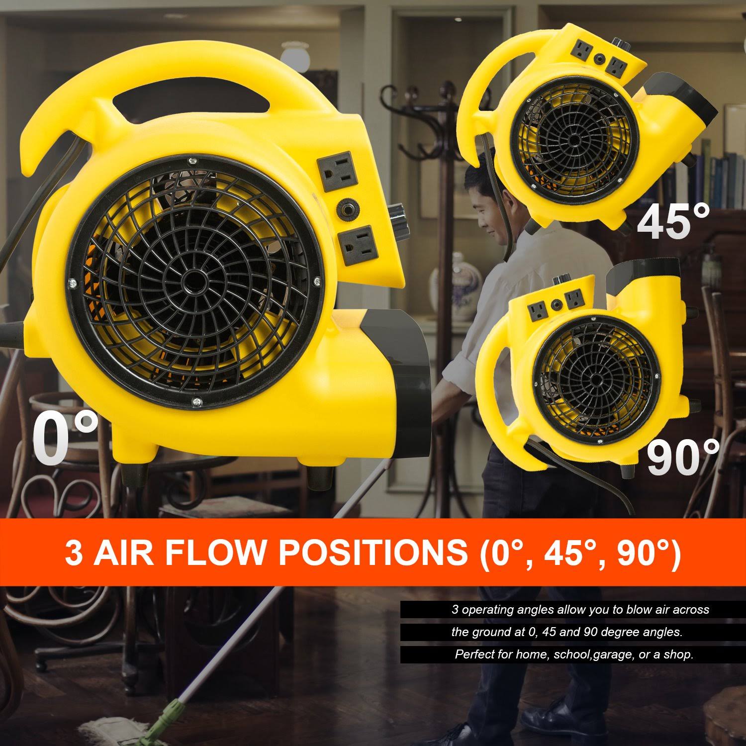 3-Speed Air Mover Floor Carpet Dryers Lightweight Blower Floor Fan Ventilator