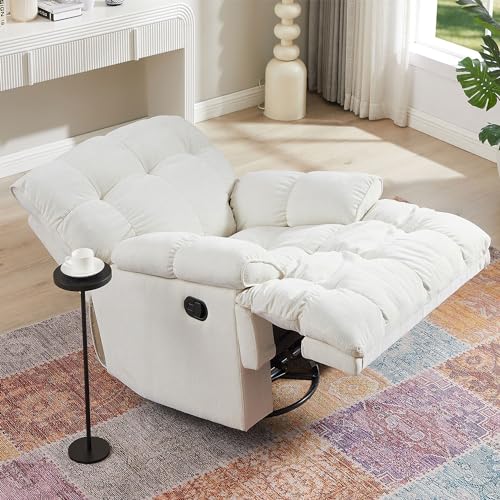 JUSTONE Swivel Rocker Recliner Chair, 360 Degree Swivel Chair Manual Recliner Single Sofa Couch, Soft Fabric Overstuffed Rocking Chair for Living Room, YELLOW