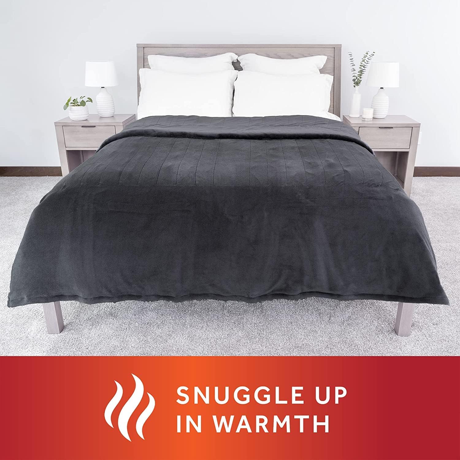 Sunbeam Ultra Plush Electric King Heated Blanket with Dual Zone 12 Heat Settings 2-Controllers Machine Washable, King (Slate Grey) (Slate Grey)
