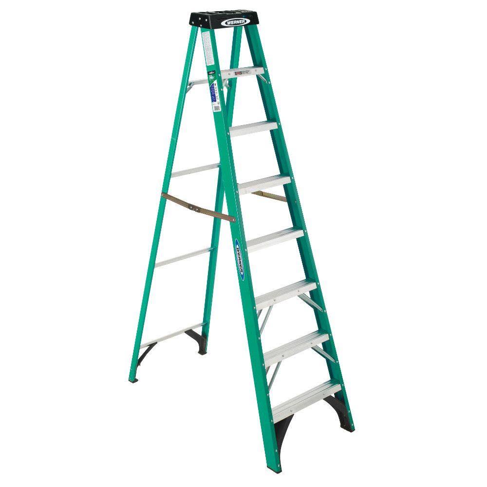 Werner 8 ft. Fiberglass Step Ladder, 225 lb. Load Capacity Type II Duty rating FS208