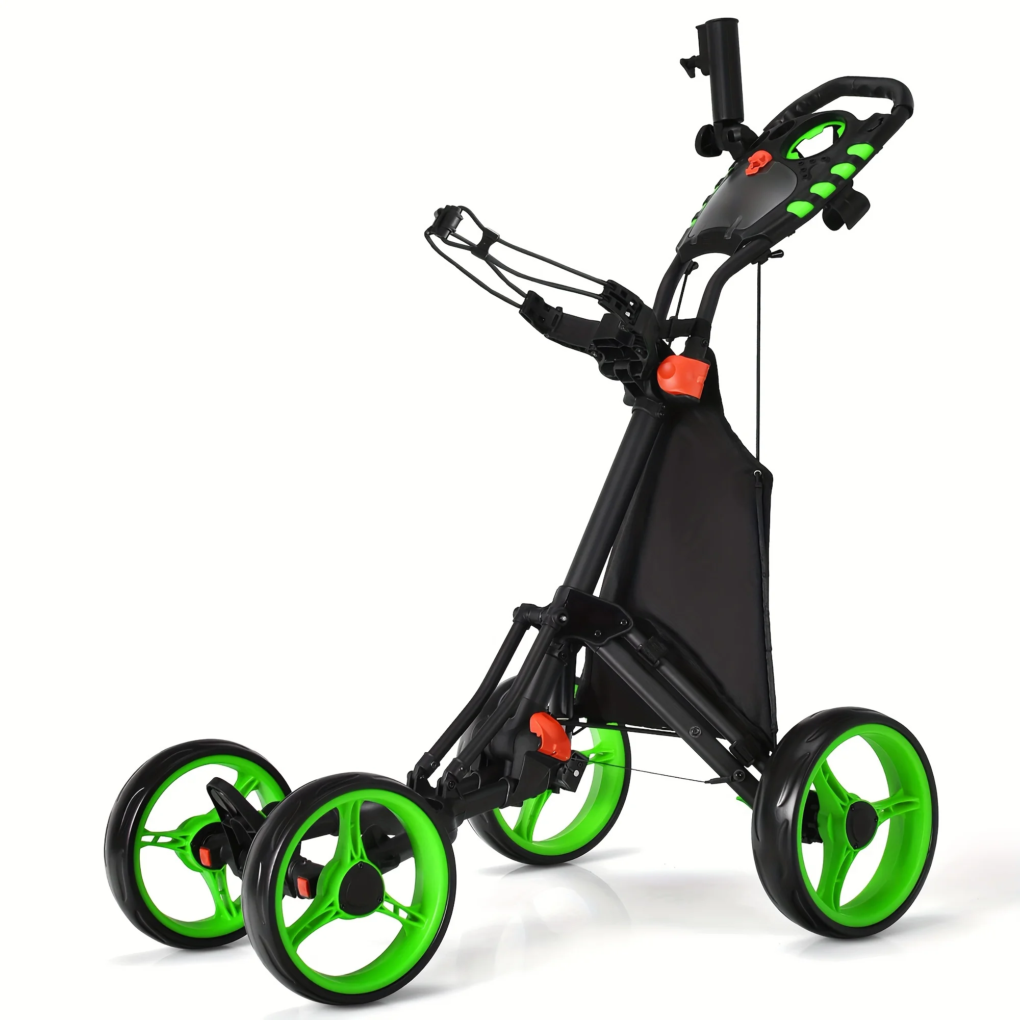 PGAST 4-Wheeled Golf Push Cart-Compact Folding Design, Adjustable Handle, Built-in Scoreboard-Accessories Bag Included, Ideal for Golf Enthusiasts - Curated Treasures Market
