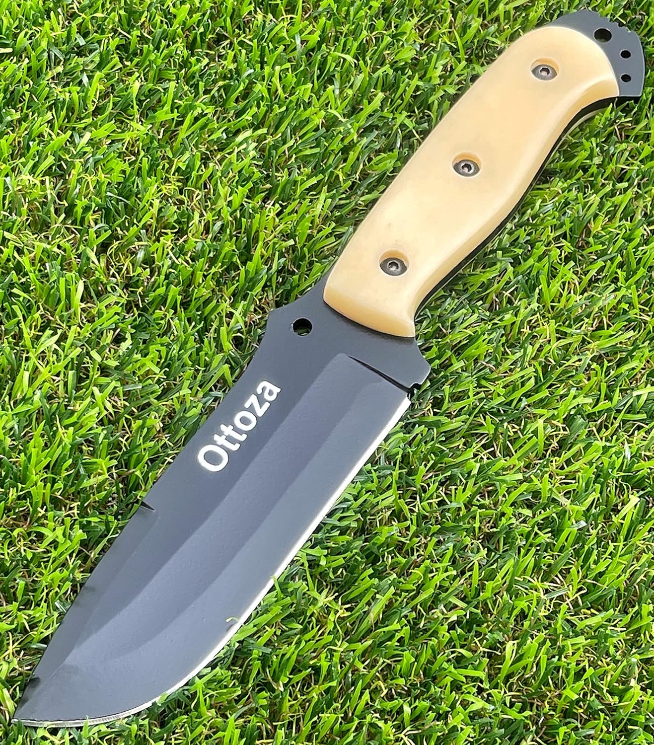 Ottoza Handmade 1095 Carbon Steel Bushcraft Knife & Bone Handle - Survival Knife - Camping Knife - Tactical Knife - Hunting Knife with Sheath Horizontal Carry Knife & Vertical Knife No:314