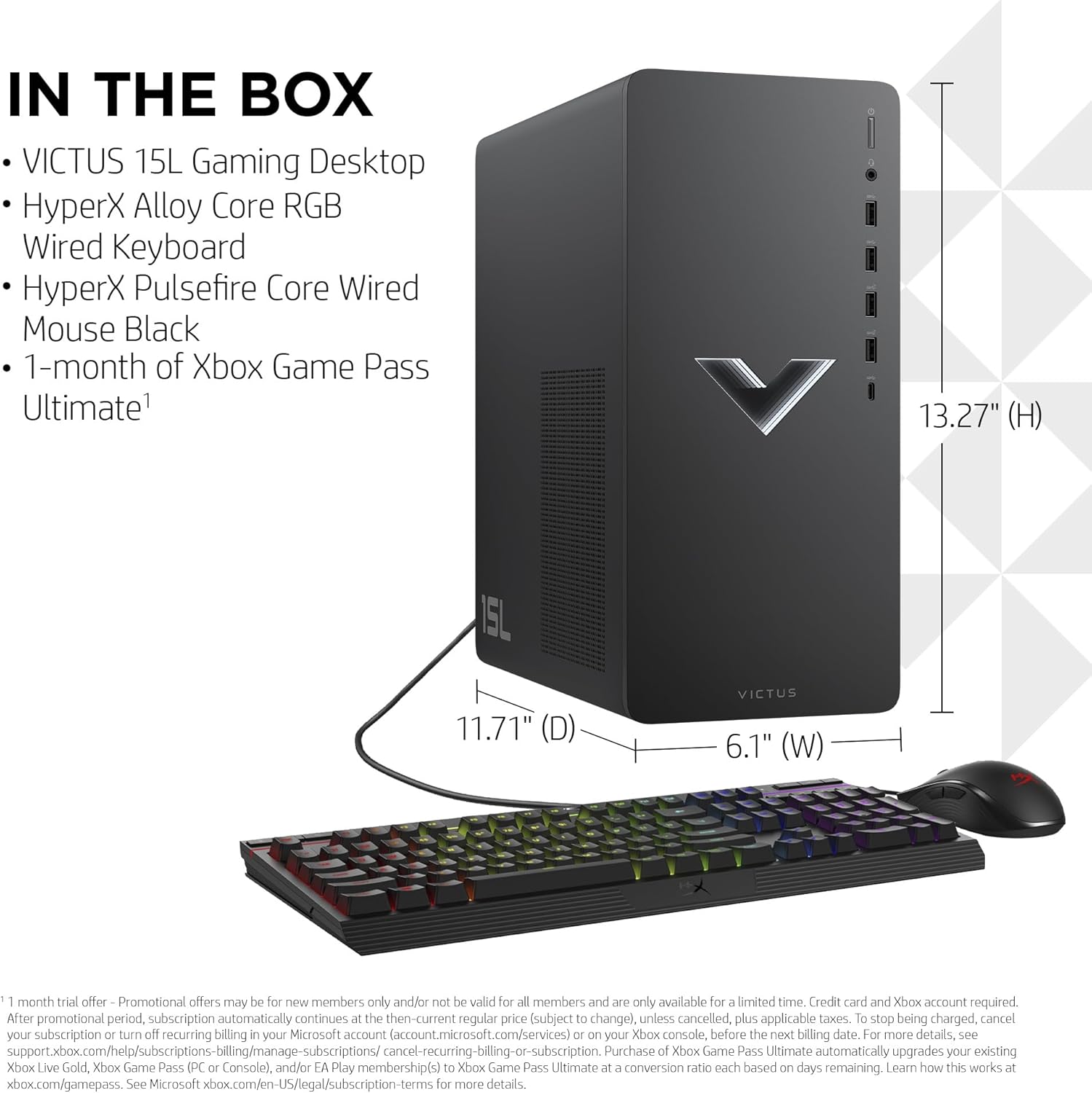 Victus 15L Gaming Desktop HyperX Bundle, 13th Generation Intel Core i7-13700F, 16 GB RAM, 512 GB SSD, NVIDIA GeForce RTX 3060 Graphics, Windows 11 Home, TG02-1030h (2023)