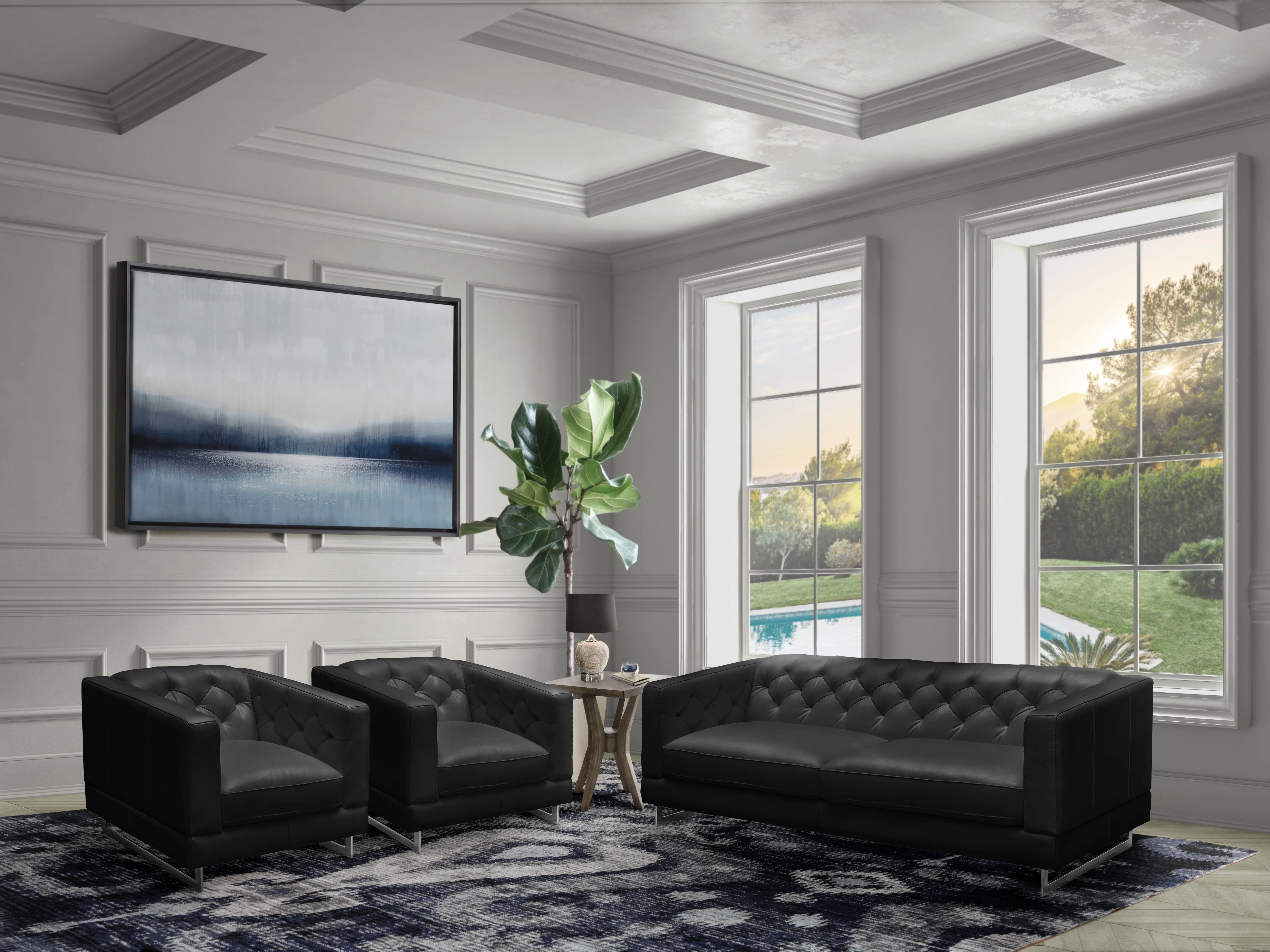 Devon & Claire Elizabeth 3-pc Leather Sofa and Chairs Set, Black