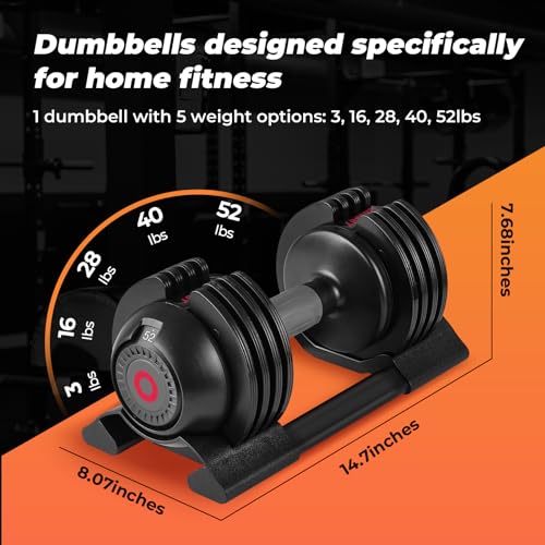 22LB/52LB Adjustable Dumbbells, 5 Weight Options Dumbbell with Anti-Slip Metal Handle for Exercise & Fitness Fast Adjust Weight for Full Body Workout Fitness