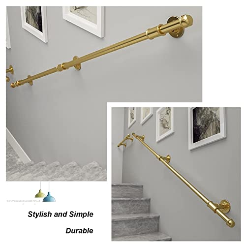 Gold Handrail for Stairs,1m 1.5m 2m 2.5m 3m Stairway Railing Complete Kit | Support Bar Wall Mounted Staircase Hand Rails,Metal Iron Water Pipe Design