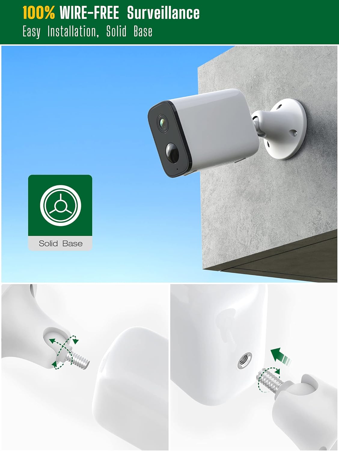 Security Camera Wireless, Battery Powered WiFi Camera Outdoor/Indoor for Home Security, 1080P Camera with Night Vision, PIR Motion Detection, 2-Way Audio, Light Weight, Small Volume, Easy to Install