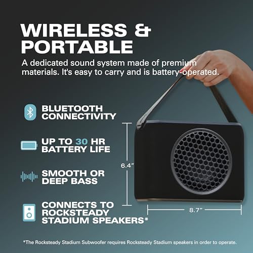 Rocksteady Stadium 2.0 Subwoofer - Wireless Portable Bass - Dual EQ- Up to 150 Foot Range - Up to 30 Hour Battery Life - Subwoofer and Carry Strap