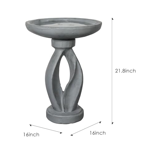 SunJet 25.5 Inch Heigh Wood-Look Concrete Bird Bath with Decorative Faux Bird – birdbath Rustic & Long-Lasting Design, Enhances Garden, Patio, Yard, Lawn Décor