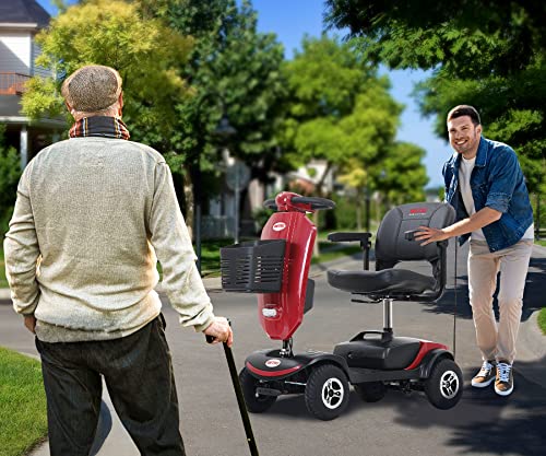 Outdoor Compact Mobility Scooter for Seniors, Foldable Electric Powered Mobile Wheelchair with Powerful USB Port & Two Cup Holder 300 LBS Max Weight, Collapsible & Compact for Travel with Family, Red