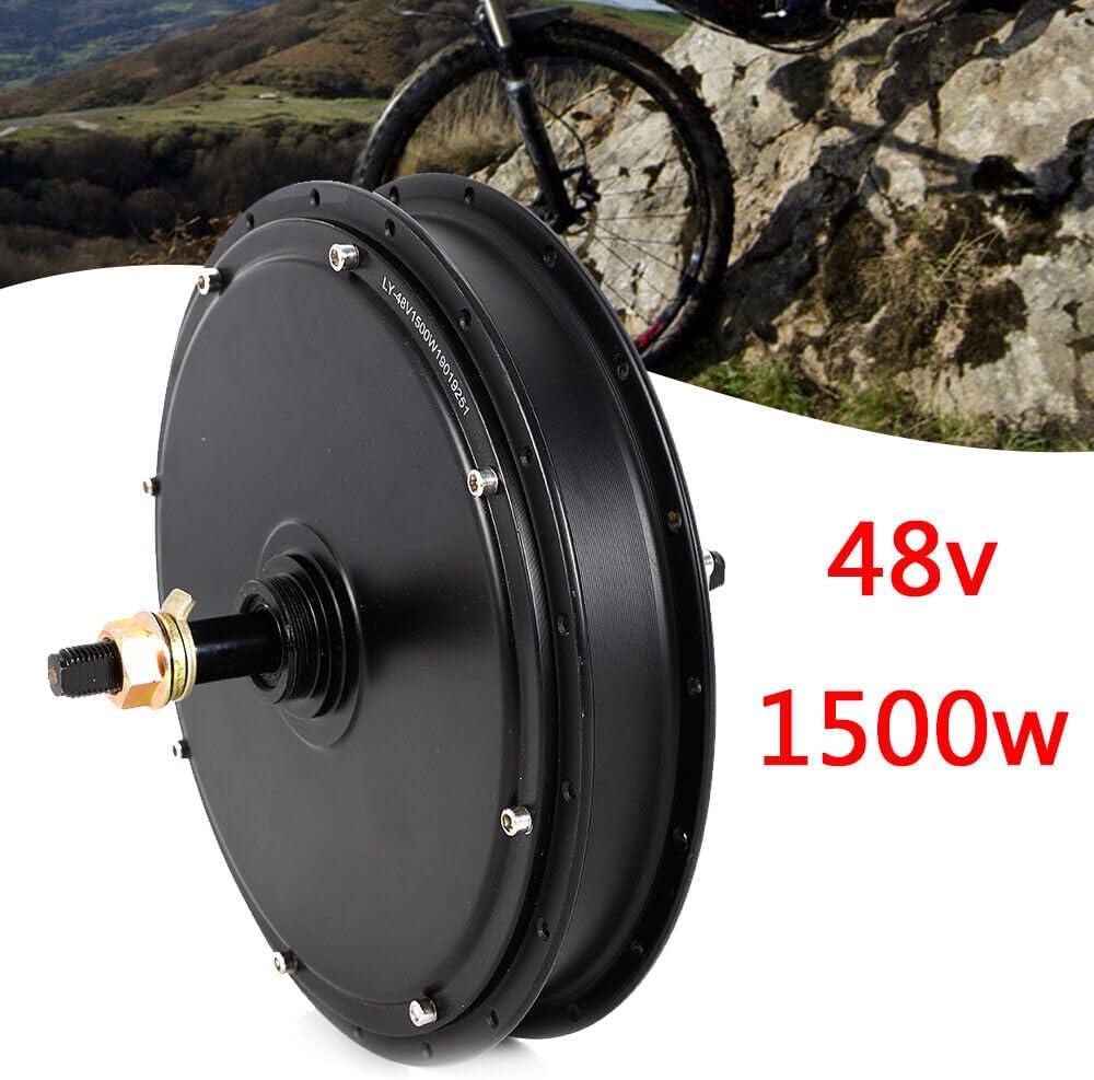Electric Bike Conversion Kit, 1500W 48V E-Bike Brushless Gearless Threaded Hub Motor Rear Wheel Motor & Parts, for 20-28" Bikes