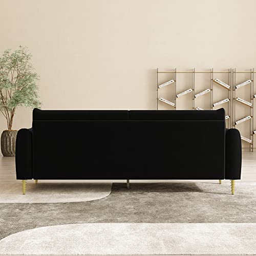 85 in 3-Seat Couch Velvet Couch, Mid Century Modern Couch Love Seats with Solid Wood Frame & 2 Same Color Pillows & Gold Couch Legs, Velvet Sofa Comfy Couch for Large Living Room Space（P16-White）