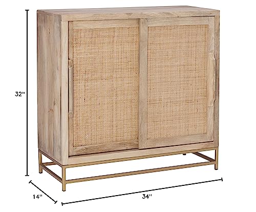 Powell Natural Rattan and Gold Base 2 Danika, Two Drawer Cabinet, Beige