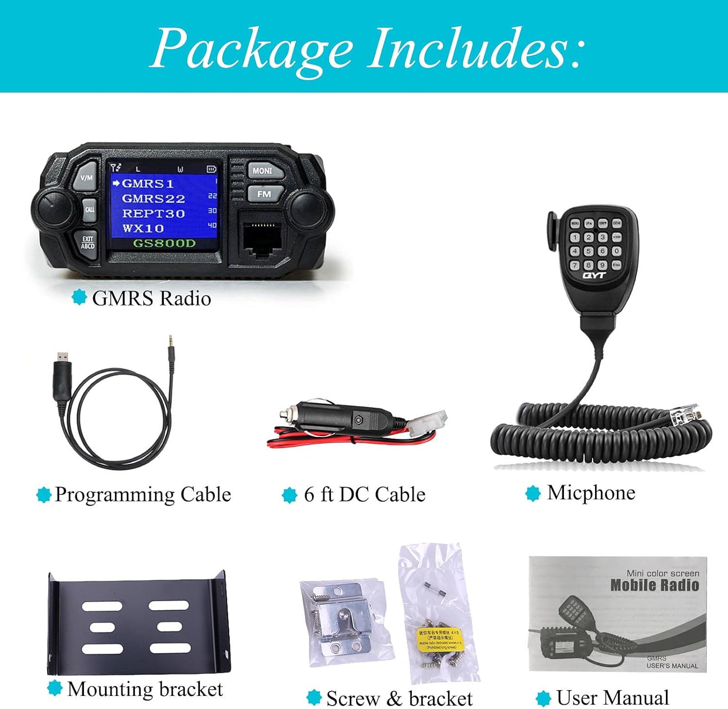 GMRS Mobile Radio 20 Watt QYT GS800D GMRS Repeater Channels Two-Way Radio Dual Band Scanning Receiver VHF136-174 / UHF 400-470mhz, NOAA Weather Long Range Walkie Talkie