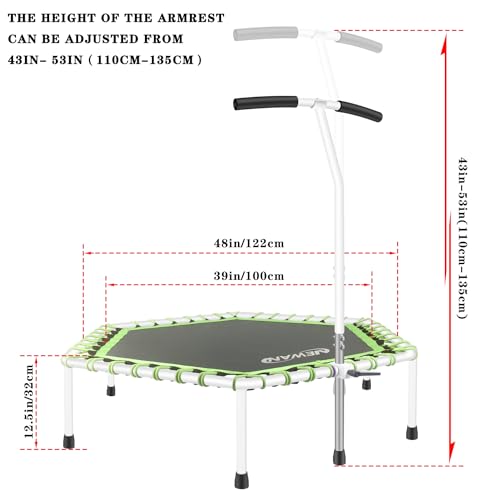 48'' Fitness Trampoline with Adjustable Handle Bar, Silent Trampoline Bungee Rebounder Jumping Cardio Trainer Workout for Adults - Max Limit 330 lbs