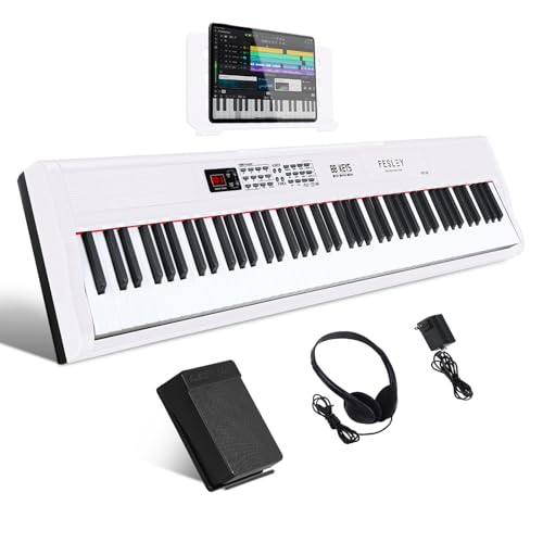 Fesley Piano Keyboard 88 Keys: Full-Size Digital Piano Keyboard, Portable Electric Keyboard Piano, 88 Key Keyboard With Music Stand, Power Adapter, Sustain Pedal, Bluetooth, MIDI, Black, FEP160