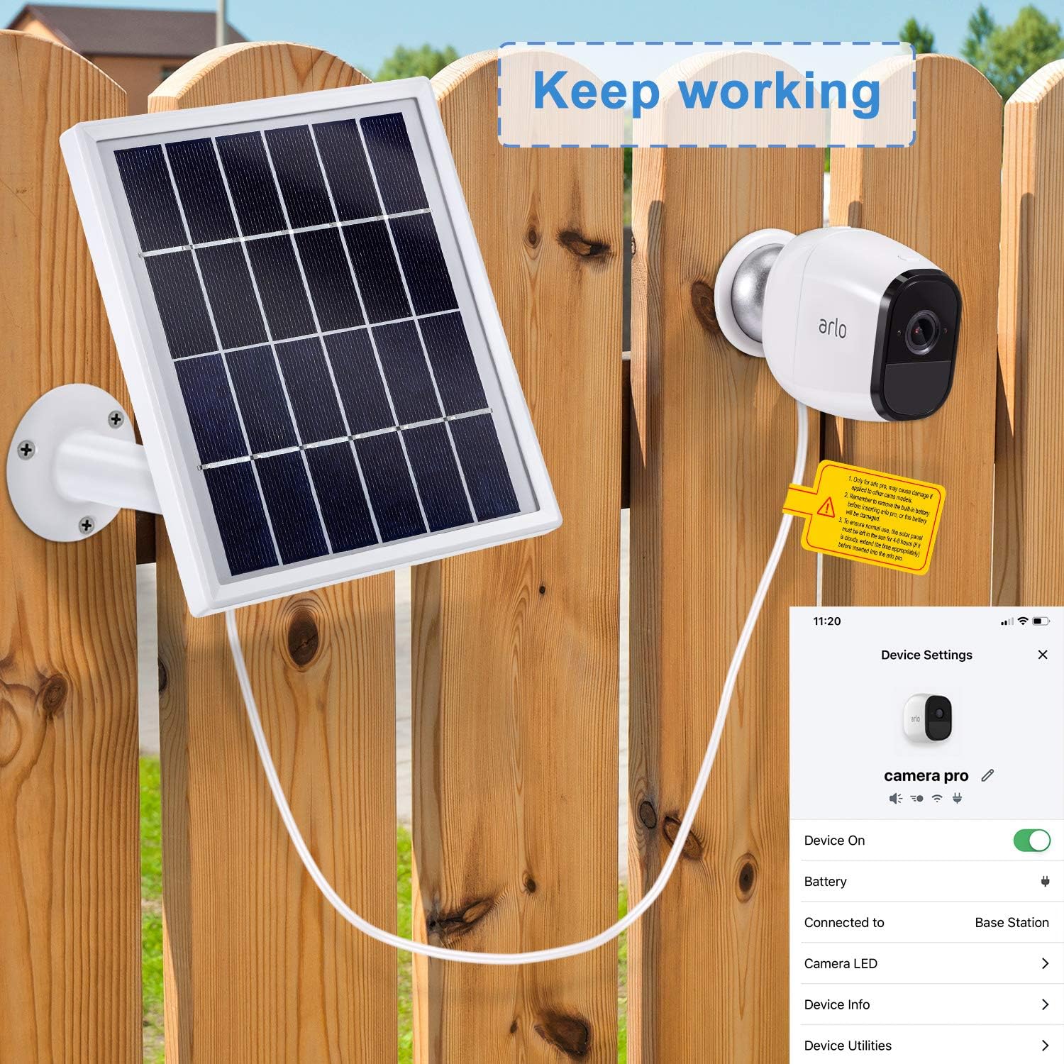 Solar Panel Only Compatible with Arlo Pro, Waterproof Arlo Accessory to Power Arlo Pro Outdoor Security Camera Continuously with Adjustable Mount Bracket, 12 Feet/ 3.6 m Cable (2 Pack)
