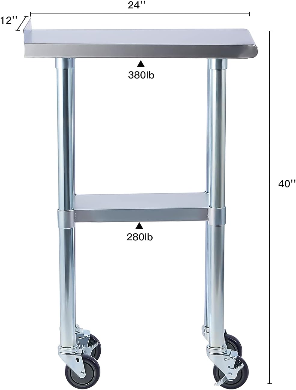 EASE-WAY Stainless Steel Metal Table NSF for Commercial Kitchen Prep & Work, 24 x 60 Inches Worktable with Backsplash, Adjustable Shelf and Caster Wheel, for Industrial Restaurant, Home and Garage