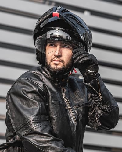 ILM Vintage Full Face Modular Motorcycle Helmet for Adults Men ATV UTV Snowmobile with 180° Reversible Chin Guard DOT Model-B707(Matte Black, L)