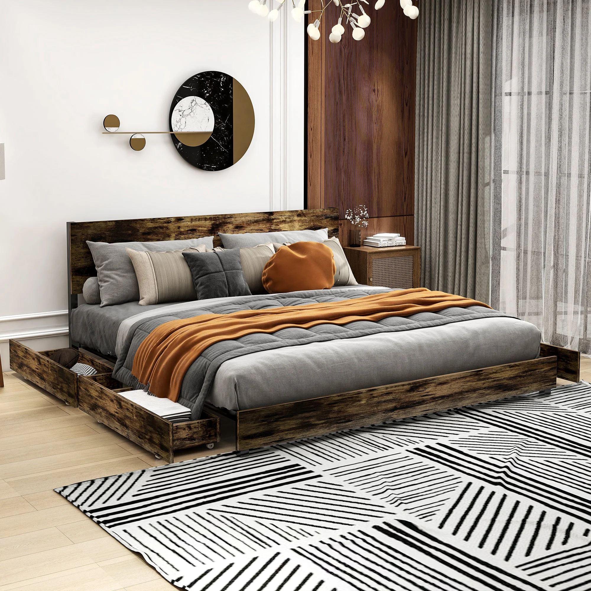 Elon King Size Bed Frame - Rustic Brown