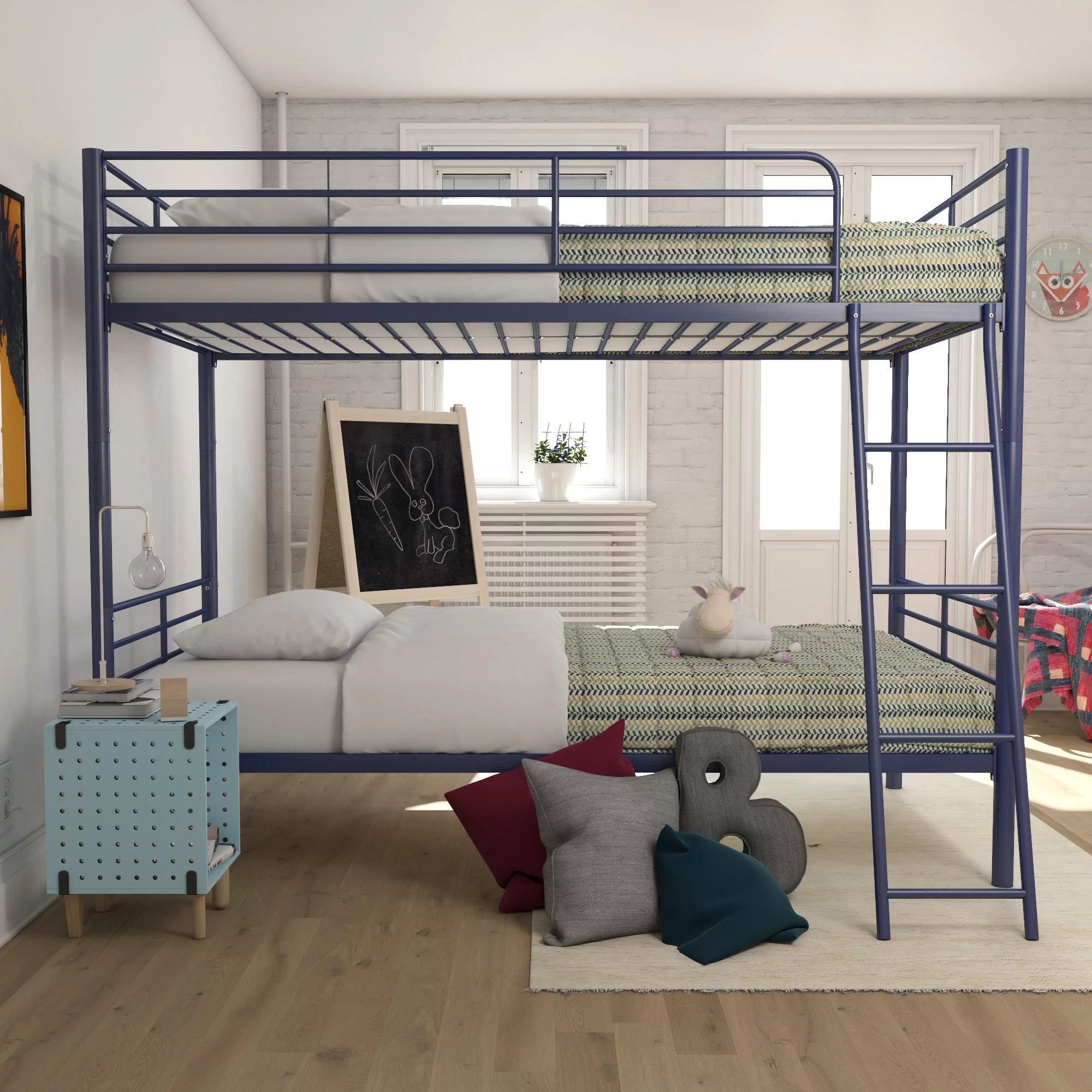 Mainstays Convertible Twin over Twin Metal Bunk Bed, Blue