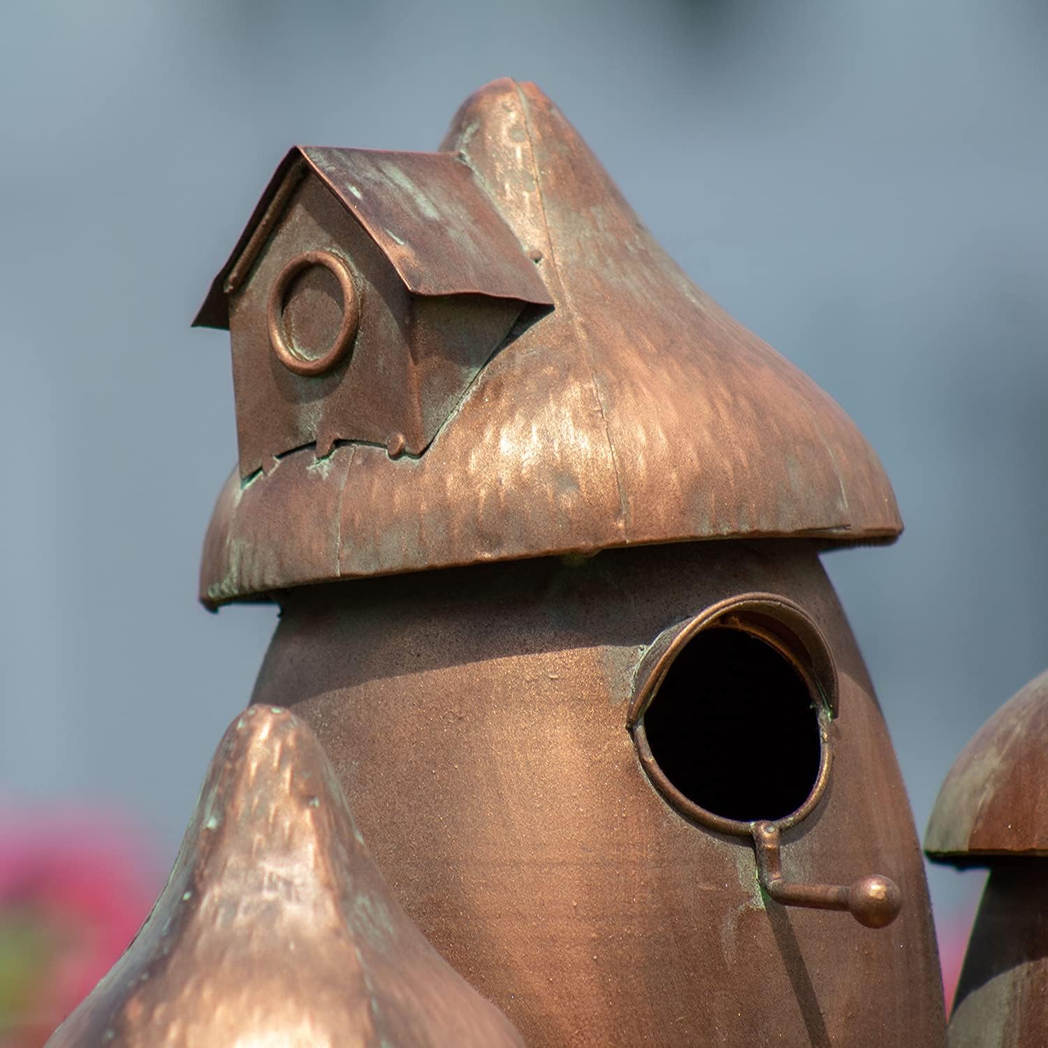 Zaer Ltd. Large Copper Colored Multi-Birdhouse Stakes, Room for 4 Bird Families in Each (Castle Home)
