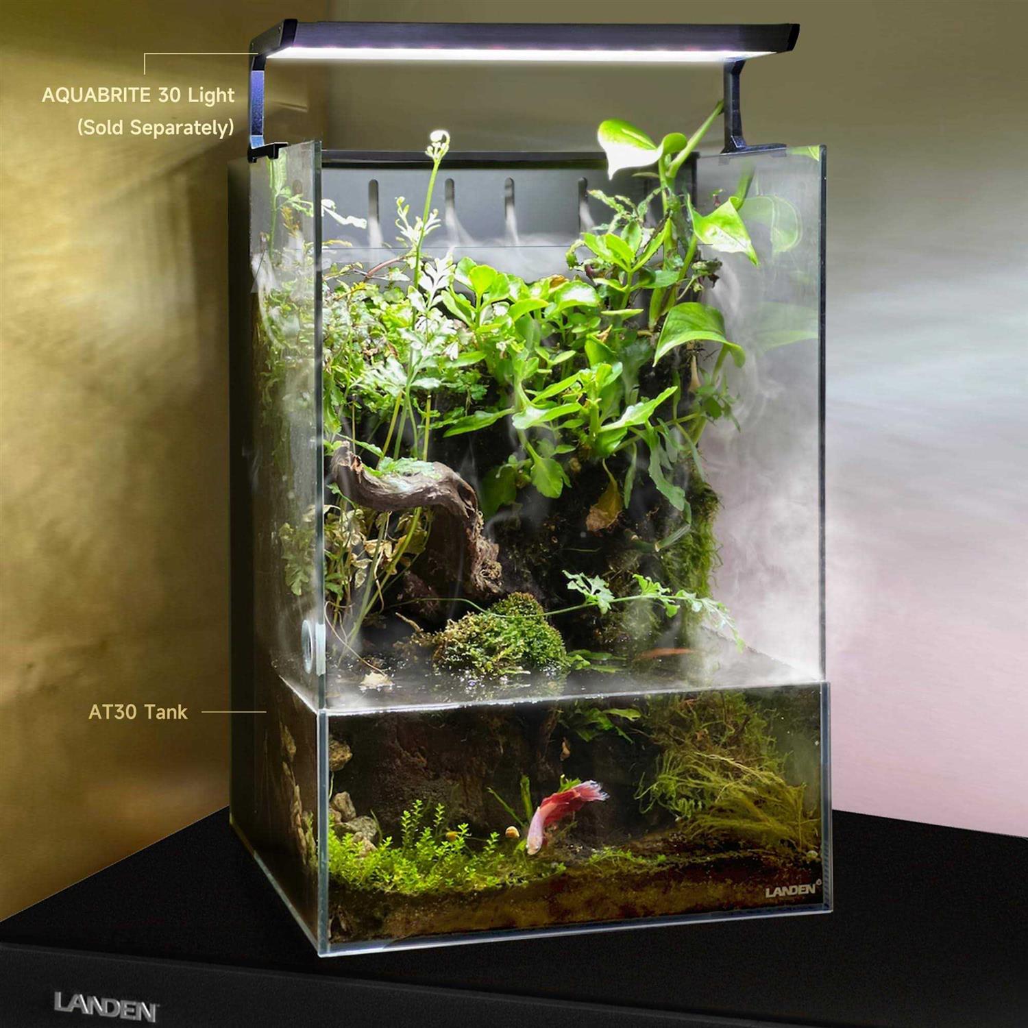 Landen AT30 Aqua Terra Tanks Terrarium All in One, Integrated Paludarium, Light, Water Pump, Mist-Flower and Mat Included, Waterfall and Rain Forest - Pet Supplies online store