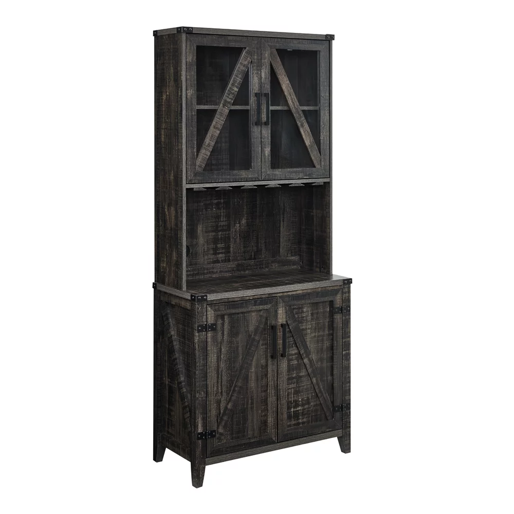 Gramercy Way Bar Cabinet with Upper Glass Cabinet in Charocal Finish - Curated Treasures Market