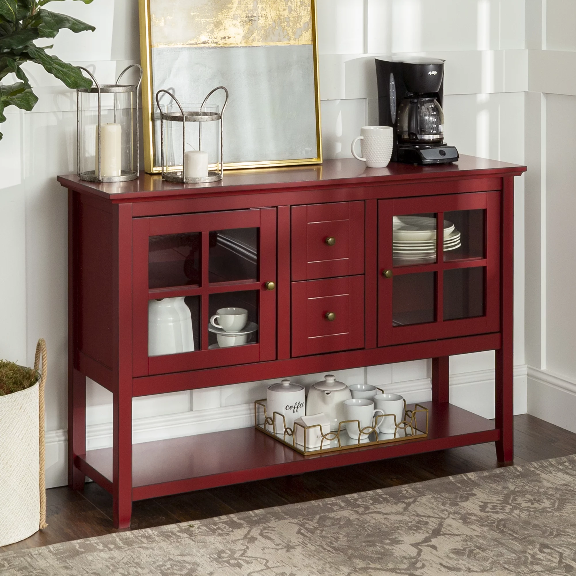 52" Wood Console Table TV Stand - Antique Red