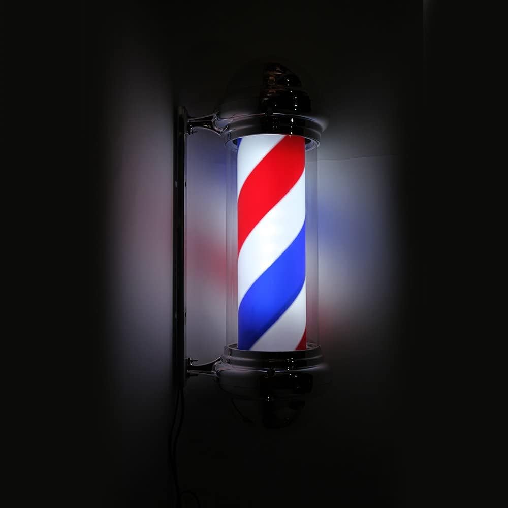 Mefeir 28'' LED Barber Pole Light Classic Style,Hair Salon Barber Shop Open Sign,Rotating Red White Blue LED Strips,IP44 Waterproof Save Energy (28'')