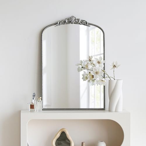 Micasso Antique Gold Ornate Mirror, 24 x 36 Inches Arched Baroque Style Mantel Wall Mirror for Bathroom, Vanity, Living Room