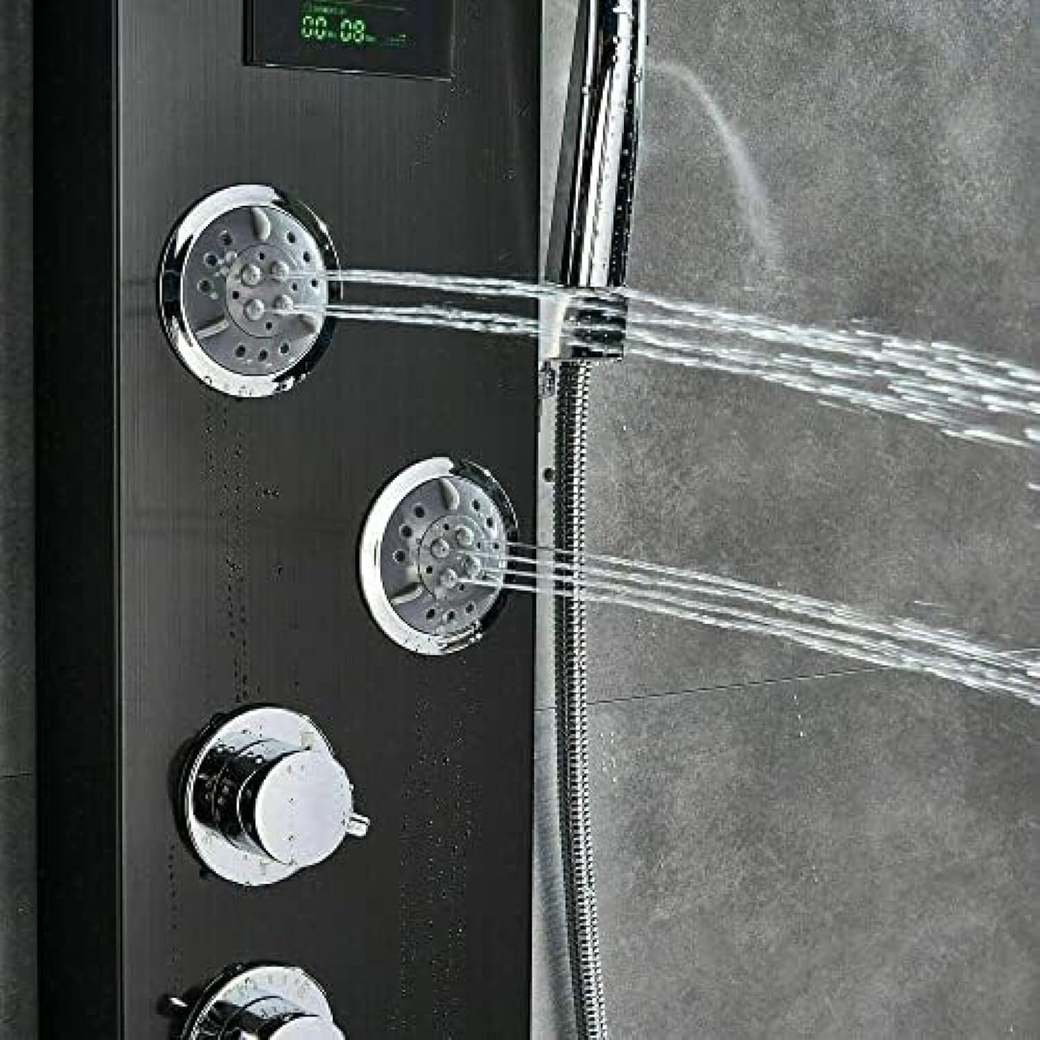 Shower System, Stainless Steel Shower Panel Tower Faucet LED Rainfall Massage System Nozzle Set-Black 9001
