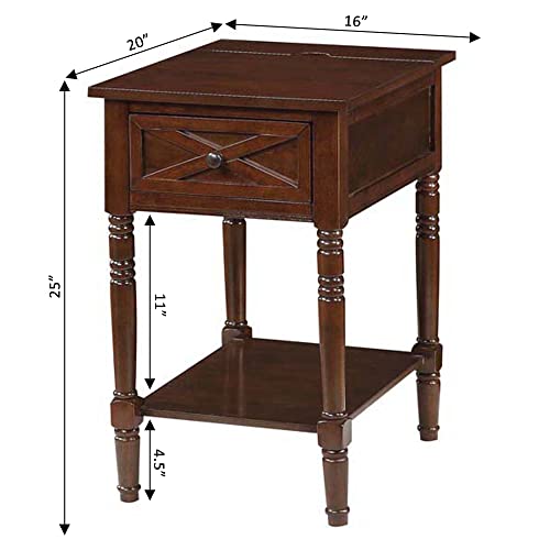 Convenience Concepts Country Oxford End Table with Charging Station, Espresso