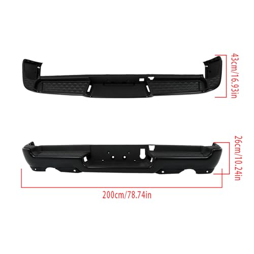 Black Steel Rear Step Bumper Assembly without Park Assist Sensor Holes with Dual Exhaust Replacement for 2019-2022 Ram 1500 CH1103139