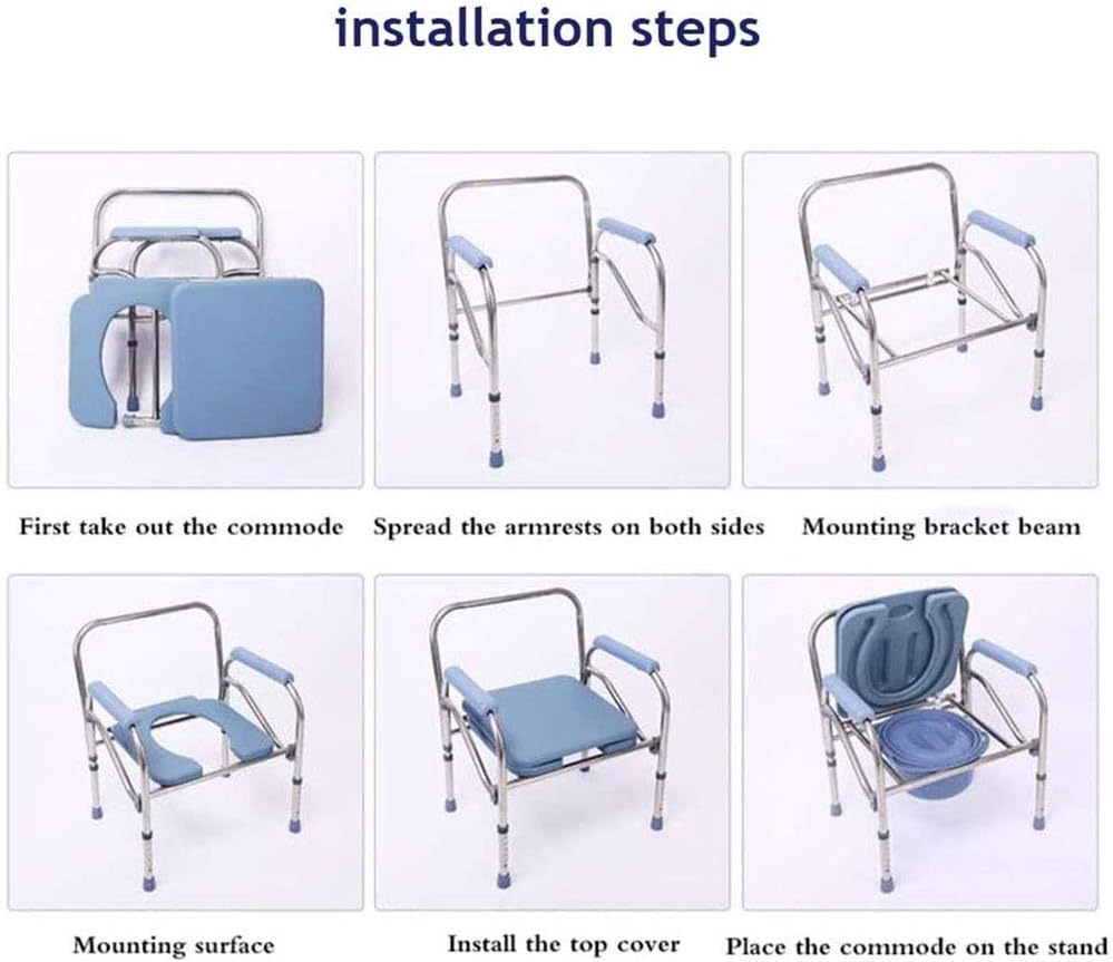 KOHARA Portable Bedside Commode Chair, Non Slip Mobile Toilet, Adjustable Height Elderly Toilet Chair, Extra Wide with Bucket Splash Guard, for Elderly Disabled Pregnant Women